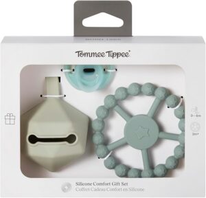 TOMMEE TIPPEE silikona knupītis ar knupīša turētāju un graužammantu, green, 433610