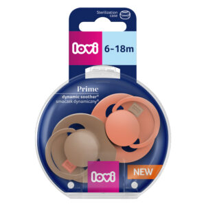 LOVI silikona dinamiskais knupītis Prime, Granola/Orange,  6-18m,  2 gab.,  34/410