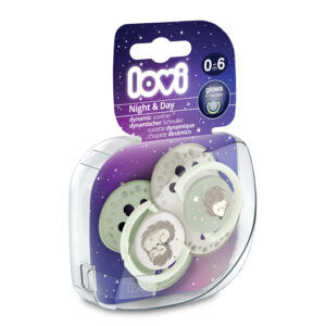 LOVI silikona dinamiskie knupīši Night&Day Hedgehog, 0-6M, 2 gab., 22/929