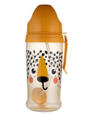 CANPOL BABIES neizlejamā sporta pudele ar salmiņu BabiesBoo cheetah, 270 ml, 56/510_ora