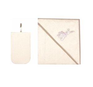 MILLI dvielis ar kapuci un mazgāšanas cimdu 80×80 cm, Ecru, MIL1210272